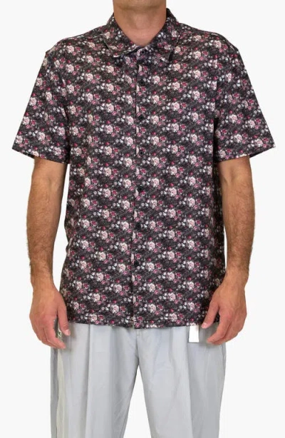 Vast Digi Floral Aqua Terra Performance Short Sleeve Button-up Shirt In Multi