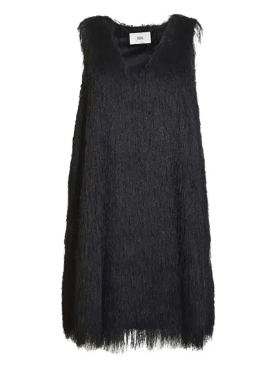 Solotre Sleek Black Dress With Flattering Silhouette In Black