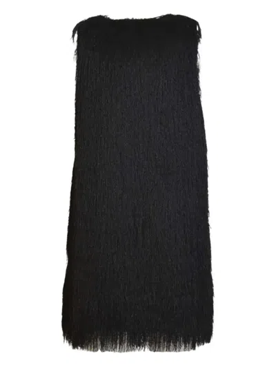 Solotre Sleek Black Dress With Flattering Silhouette In Black