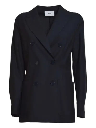 Solotre Structured Blue Jacket With Stand Collar And Seam Detailing In Blue