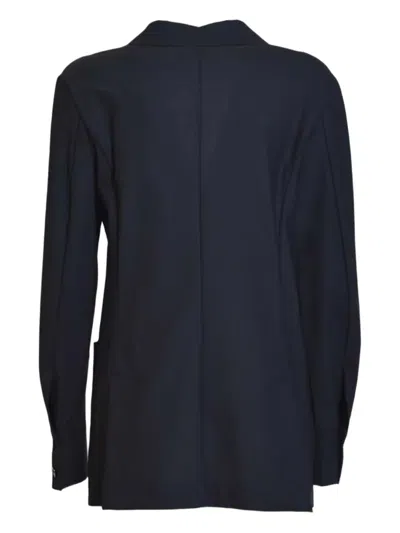 Solotre Structured Blue Jacket With Stand Collar And Seam Detailing In Blue