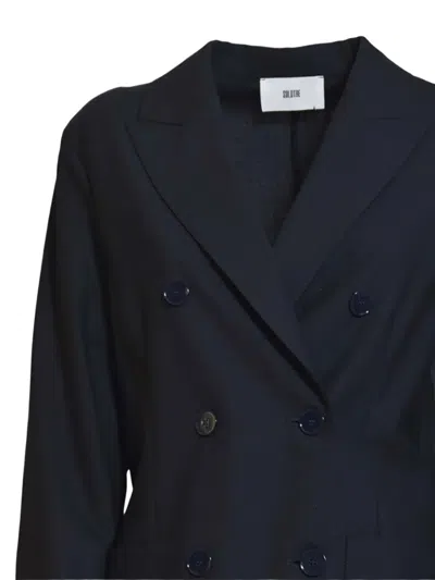 Solotre Structured Blue Jacket With Stand Collar And Seam Detailing In Blue