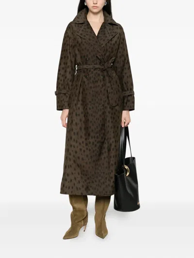 Akris Punto Belted Animal-print Coat In Green