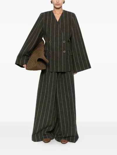 Uma Wang Striped Double-breasted Blazer In Black