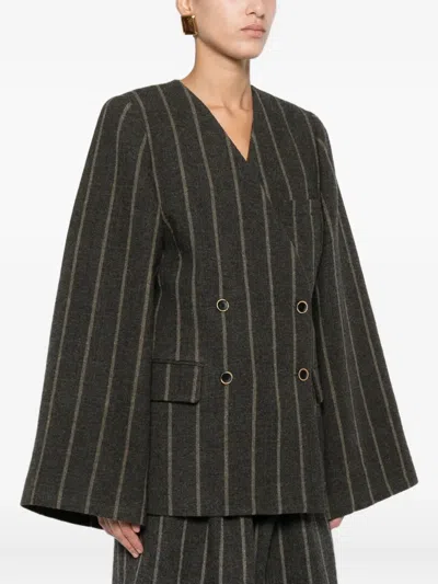 Uma Wang Striped Double-breasted Blazer In Black
