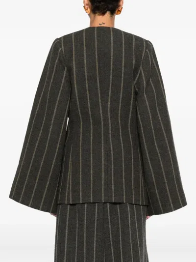 Uma Wang Striped Double-breasted Blazer In Black