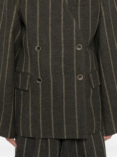 Uma Wang Striped Double-breasted Blazer In Black