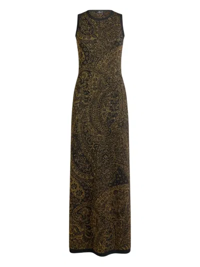 Etro Sleeveless Paisley Motif Maxi Dress In Green
