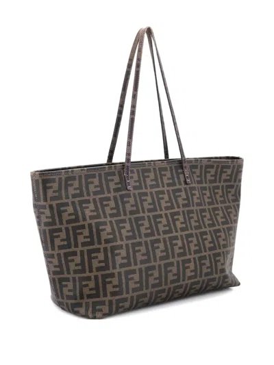 Pre-owned Fendi Roll Zucca Coated Canvas Large Tote Bag