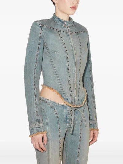 Misbhv Sunset Stud-embellished Denim Jacket In Blue