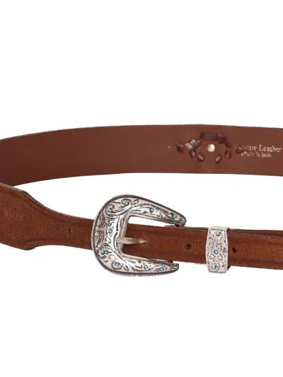 Alberto Luti Suede Studded Belt In Brown