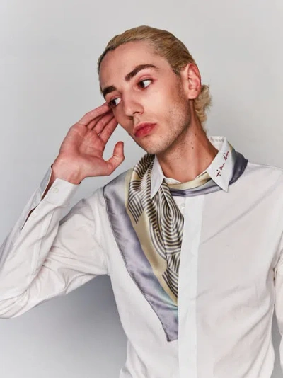 Lost Pattern Nyc "linear Language" Silk Bandana Scarf In Multi