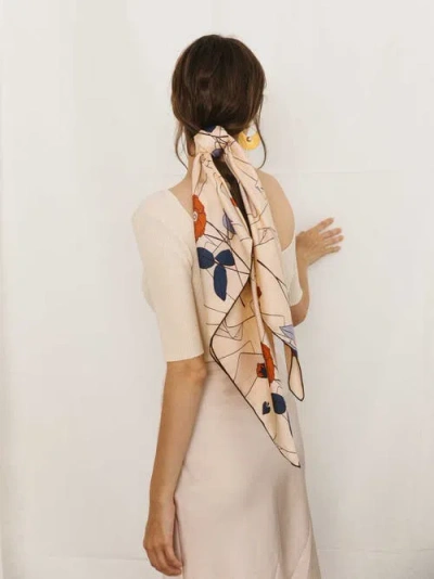 Lost Pattern Nyc "camellia" Large Silk Square Scarf In Neutral