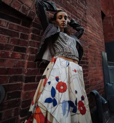 Lost Pattern Nyc "camellia" Large Silk Square Scarf In Neutral