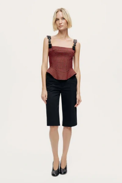 Nocturne Checked Buckle Strap Corset Top In Multi