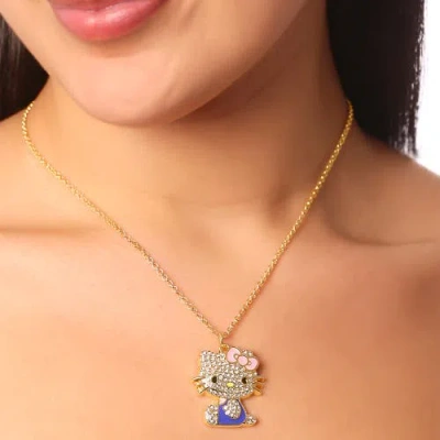 Hello Kitty Sally Rose  Aqua Green Enamel And Pave Crystal Necklace Official License, Gold-tone 16+3  In Metallic