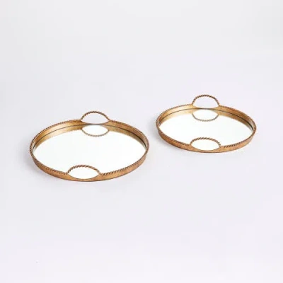 Napa Home & Garden Braiden Decorative Mirrored Trays Set Of 2 In Gold