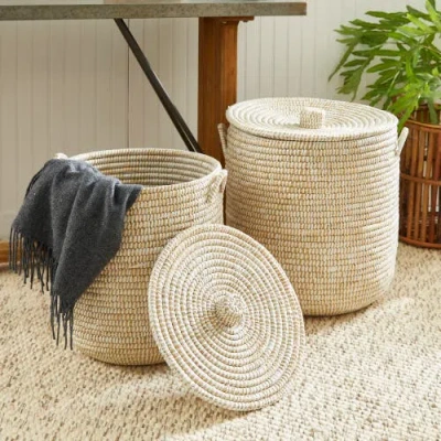 Napa Home & Garden Rivergrass Hamper Baskets With Lids Set Of 2 In Neutral