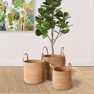 Napa Home & Garden Seagrass Round Baskets With Long Handles Set Of 3 In Brown
