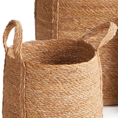 Napa Home & Garden Seagrass Round Baskets With Long Handles Set Of 3 In Brown