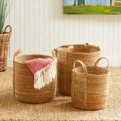 Napa Home & Garden Seagrass Round Baskets With Long Handles Set Of 3 In Brown