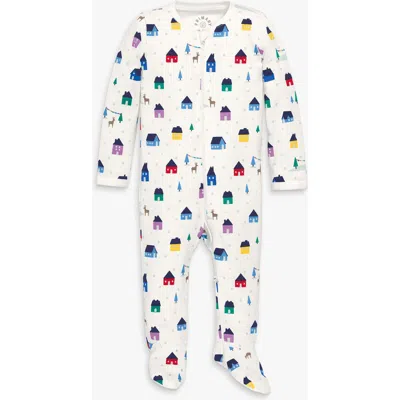 Primary Baby Organic Zip Footie In Holiday Prints In White