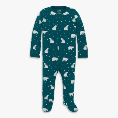 Primary Baby Organic Zip Footie In Holiday Animal Friends In Green