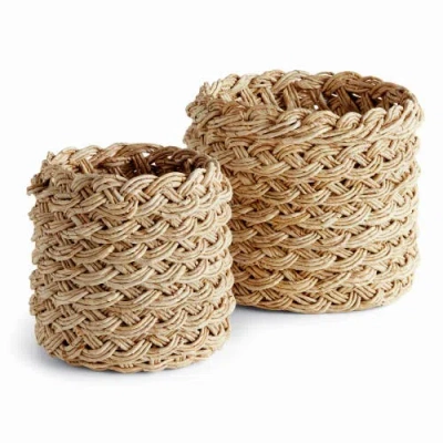 Napa Home & Garden Abaca French Braid Storage Baskets Round Set Of 2 In Brown