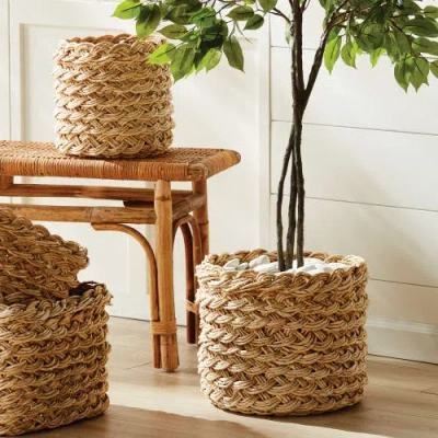 Napa Home & Garden Abaca French Braid Storage Baskets Round Set Of 2 In Brown