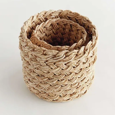 Napa Home & Garden Abaca French Braid Storage Baskets Round Set Of 2 In Brown