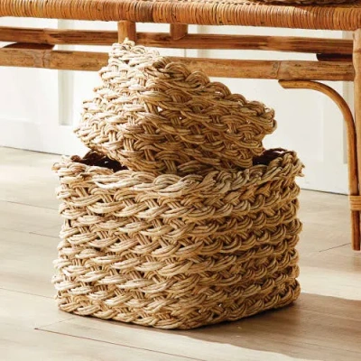 Napa Home & Garden Abaca French Braid Storage Baskets Square Set Of 2 In Brown