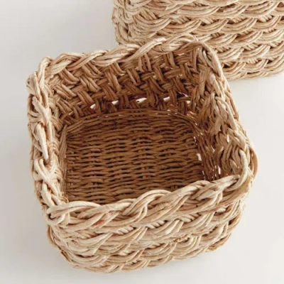 Napa Home & Garden Abaca French Braid Storage Baskets Square Set Of 2 In Brown