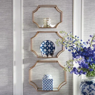 Napa Home & Garden Hudson Mirrored Wall Shelves Set Of 3 In Gold