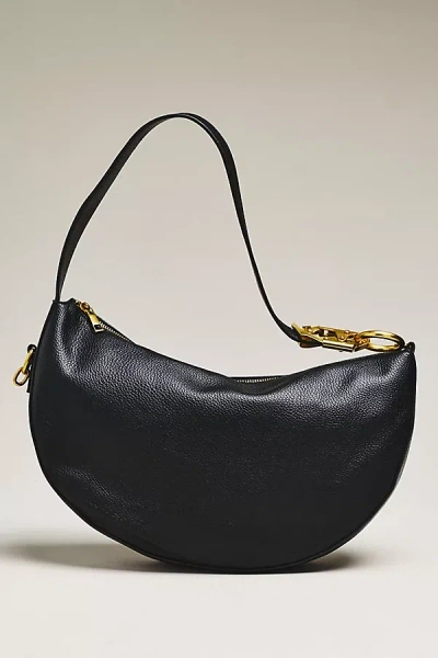 By Anthropologie Faux-leather Rounded Buckle Slouchy Bag In Black