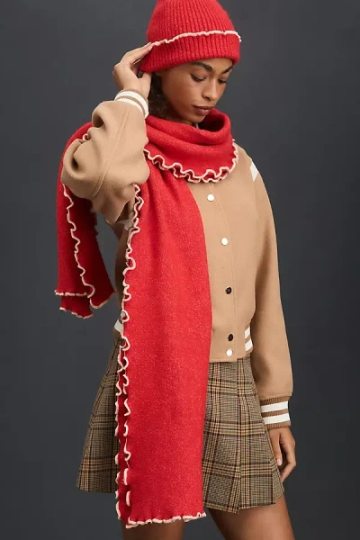Maeve Lettuce Edge Scallop Scarf In Red