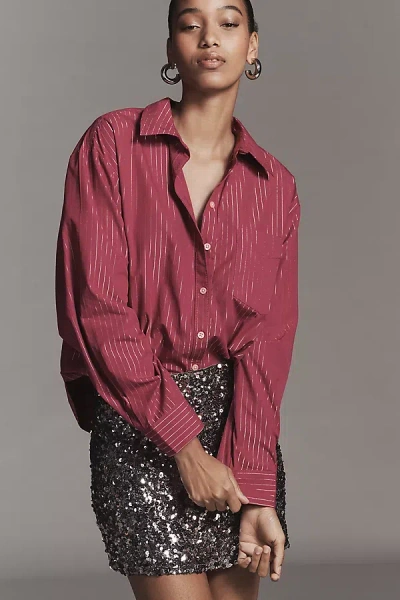 Maeve The Shrunken Bennet Lurex Stripe Buttondown Shirt By  In Red