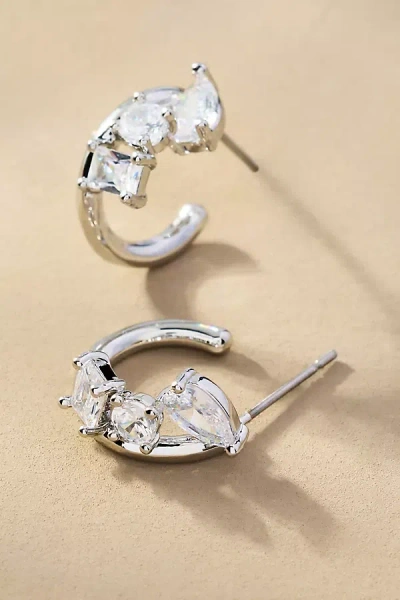 By Anthropologie Jagged Crystal Huggie Hoop Earrings In Metallic
