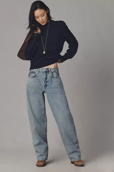 Frame Low-slung Low-rise Barrel Jeans In Blue