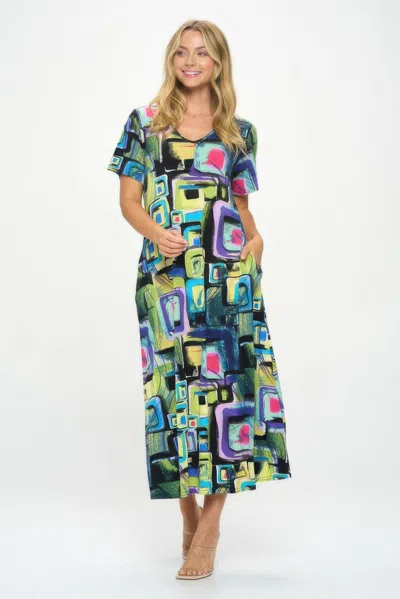 Truedames Hit V-neck Long Dress W/pocket In Multi