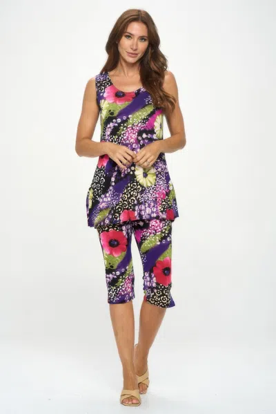 Truedames Plus Size Bns Tank Capri Pants Set In Multi
