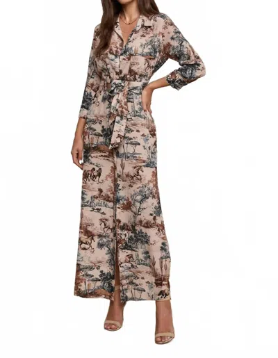 L'agence Cameron Silk Shirt Dress In Tan Multi Western Toile In Multi