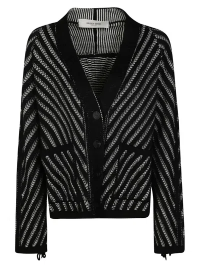 Golden Goose Cropped Striped Cardigan In Black