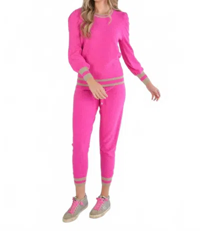 Emily Mccarthy Julia Sweater In Rose Monogram Knit In Pink