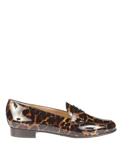 Carel Leopard Print Penny Loafers With Glossy Finish In Animal Print