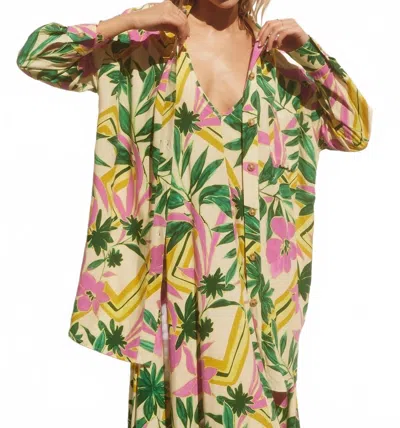 Dress Forum Beach Babe Shirt Dress In Banana Cream Pink Green In Animal Print