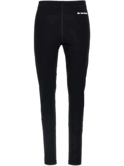Jil Sander Fitted Black Leggings With Distinctive Waistband Print In Black