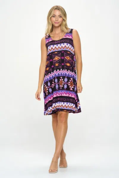 Truedames Plus Size Bns Print Missy Tank Dress In Purple