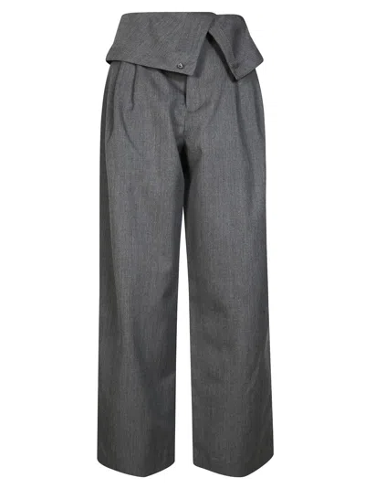 Jw Anderson J. W. Anderson Fold-over Design Grey Wool Trousers In Gray
