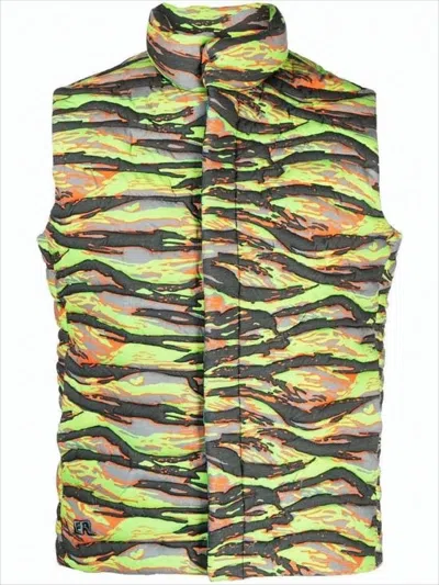 Erl Abstract Camouflage Sleeveless Puffer Vest With High Collar In Multi