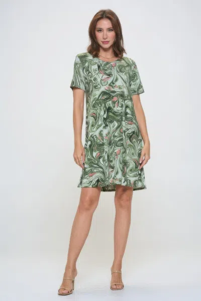Truedames Plus Size Print Missy Dress Short Sleeve In Green